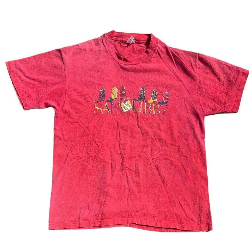 VTG 90s Sam & Libby USA Designer Cowboy Boots T-Shirt L